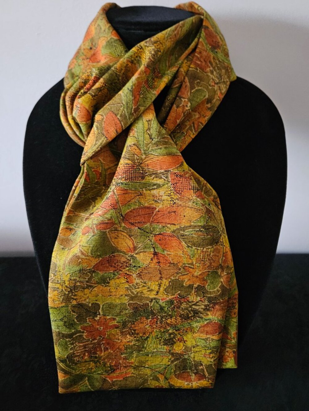 Japanese Kimono Scarf S5388 - Golden Greens Wool Blend